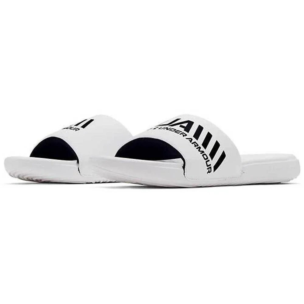 Under Armour Ansa Fixed Men 8 White Black Athletic Slide‎ Sandals 3023761-105